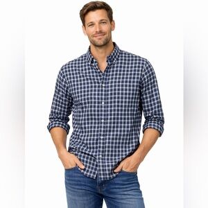 Billy Reid Shirt Men's Size Large Standard Cut Button Down Plaid Blue White